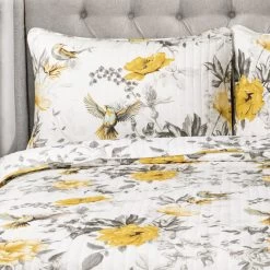 Penrose Floral Quilt Yellow/Gray 3Pc Set Full/Queen -Bedding Store b49421c0dedd49cbb3c8a4eccbdb3590