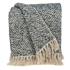 HomeRoots Navy And Cream Herringbone Throw Blanket
