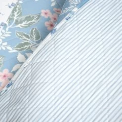 Cottage Core Flower Stripe Oversized Reversible Cotton Quilt Blue/Dusty Pink 3Pc Set Full/Queen -Bedding Store b7957b566a3445388992d02ff96bce4d