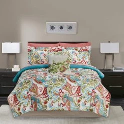 Caen 8 Piece Printed Reversible Comforter Set The Urban Port, Multicolor-Benzara -Bedding Store bb2231bbea35404d8bc12dc4bfe6c7fa
