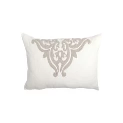Lenz 26 Inch Cotton Standard Pillow Sham, Hand Stitched Embroidery, Ivory-Benzara