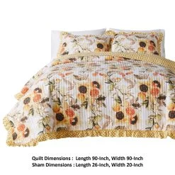 Kelsa 3 Piece Quilt Set With 2 Pillow Shams And Cotton Fill, Gold-Benzara -Bedding Store bf6dc2f5f59346d6a978ce772f7f5ce7
