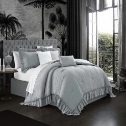 Chic Home Kensley Comforter Set Washed Crinkle Ruffled Flange Border Design Bedding Grey, King -Bedding Store c31dc618aeb642d39861e3fb3e02e67c
