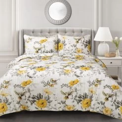 Penrose Floral Quilt Yellow/Gray 3Pc Set Full/Queen -Bedding Store c8c181c5b8a24e47accfc4ddd786a2b7