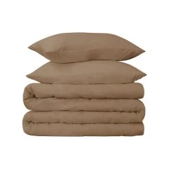 HomeRoots Taupe Queen Cotton Blend 650 Thread Count Washable Duvet Cover Set