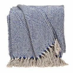 HomeRoots Blue And Beige Woven Handloom Throw With Tassels