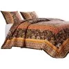 Dill Quilt Set, Bohemian, Jacobean Floral Print, Brown, Orange-Benzara -Bedding Store cdc03035e49149bb85a432a4216e63c2
