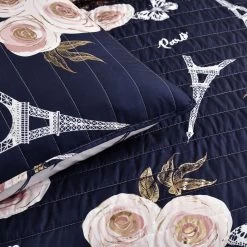Vintage Paris Rose Butterfly Script Quilt 4Pc Set -Bedding Store cf238016095947cdaf3c293adf0b99f4