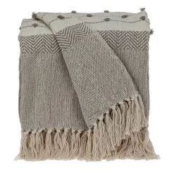 HomeRoots Tufted Beige Fringed Woven Handloom Throw