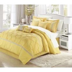 Chic Home 127160Q11US Vermont Yellow & Grey Queen 12 Piece BedBag Comforter Set With 4 Piece Sheet Set
