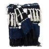 HomeRoots Navy Blue Boho Woven Handloom Throw With Pom Pom -Bedding Store e473689e030740ae8c2febbbc478dd87