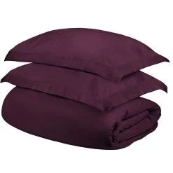 HomeRoots Plum Twin Cotton Blend 400 Thread Count Washable Duvet Cover Set