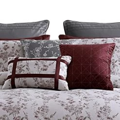 Sofia Polyester Comforter Set, Orchid Flower Print, Red White-Benzara -Bedding Store e6d0f037a99d43389cd644b86506b183