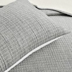 Solid Kantha Pick Stitch Yarn Dyed Cotton Woven Quilt/Coverlet 3Pc Set -Bedding Store ec437bd0bc524be3854e08422688f351