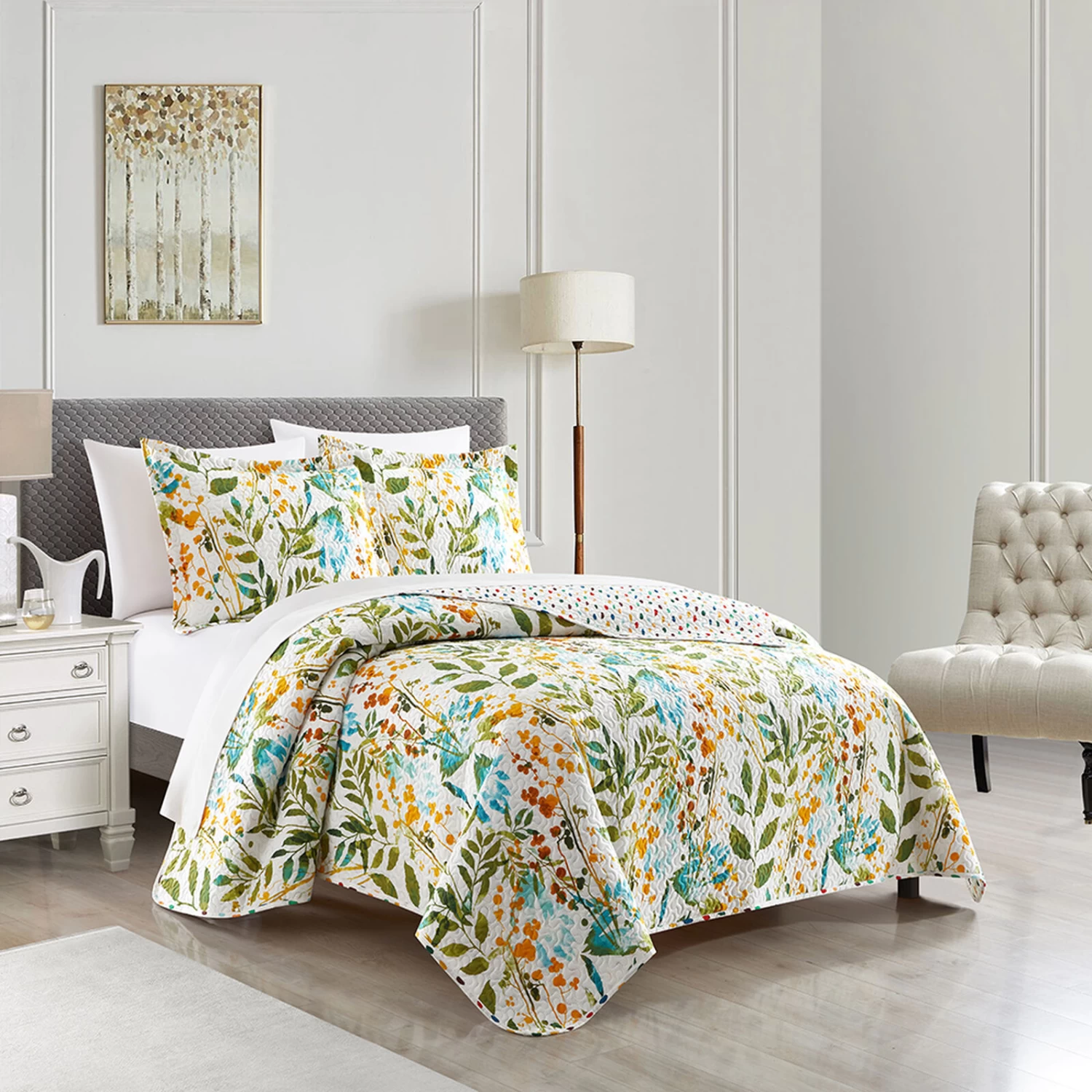 Chic Home Shea 2 Piece Quilt Set Reversible Hand Painted Floral Print Design Bedding Multi-color 5 Chic Home Shea 2 Piece Quilt Set Reversible Hand Painted Floral Print Design Bedding Multi-color - Image 3