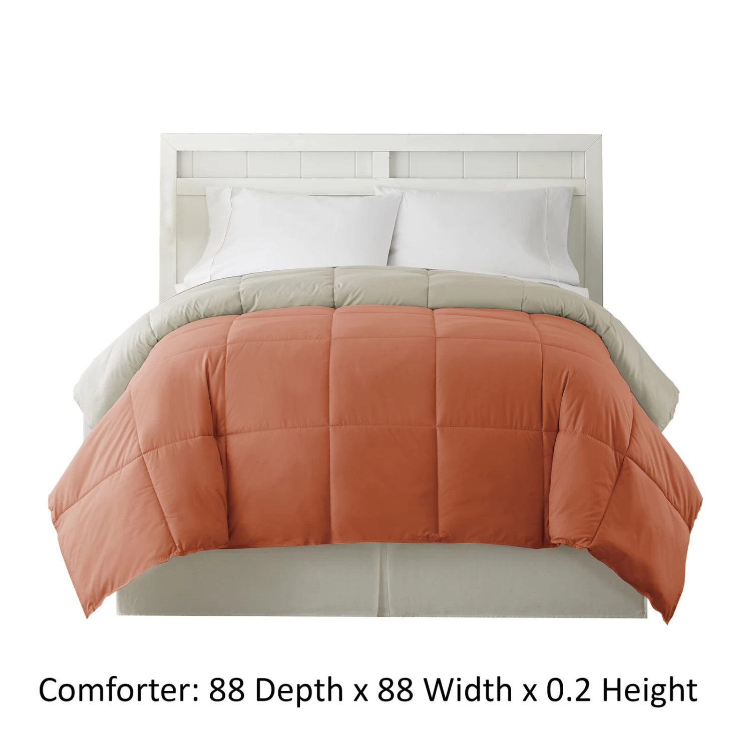 Genoa Queen Size Box Quilted Reversible Comforter The Urban Port, Orange And Gray-Benzara 3 Genoa Queen Size Box Quilted Reversible Comforter The Urban Port, Orange And Gray-Benzara