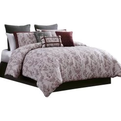 Sofia Polyester Comforter Set, Orchid Flower Print, Red White-Benzara -Bedding Store f088f945b3f84501b269c76a771d42f6