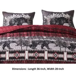 Sofia 20 X 36 King Pillow Sham, Red Plaid Microfiber, Bear And Mountain-Benzara 11 Sofia 20 X 36 King Pillow Sham, Red Plaid Microfiber, Bear And Mountain-Benzara -Bedding Store f38e814704e748319474cc880d1f48c7