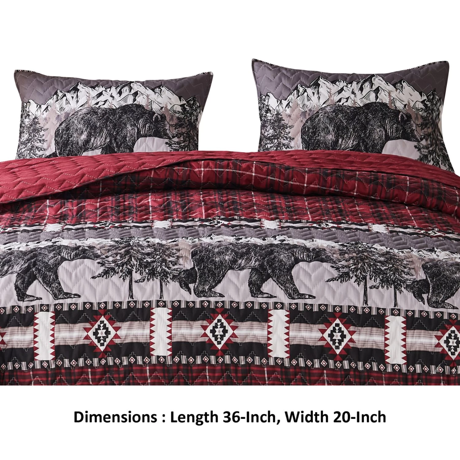 Sofia 20 X 36 King Pillow Sham, Red Plaid Microfiber, Bear And Mountain-Benzara 7 Sofia 20 X 36 King Pillow Sham, Red Plaid Microfiber, Bear And Mountain-Benzara - Image 5