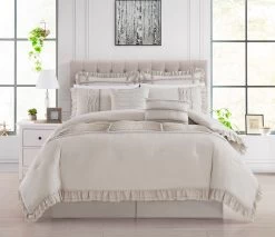 Chic Home Yvette Comforter Set Ruffled Pleated Flange Border Design Bedding Beige, King