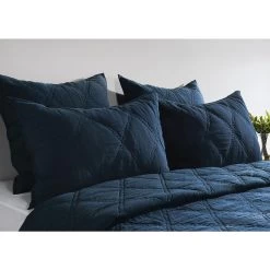 Kosas Home Casi 100% Belgian Flax Linen Midnight Blue Quilt By Kosas Home -Bedding Store f8aa78c9b36249d885e285091a66496b