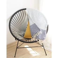 HomeRoots Blue And White Squares And Stripes Turkish Towel Or Throw Blanket